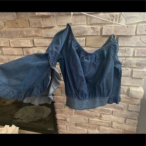 Jean bell sleeve crop top